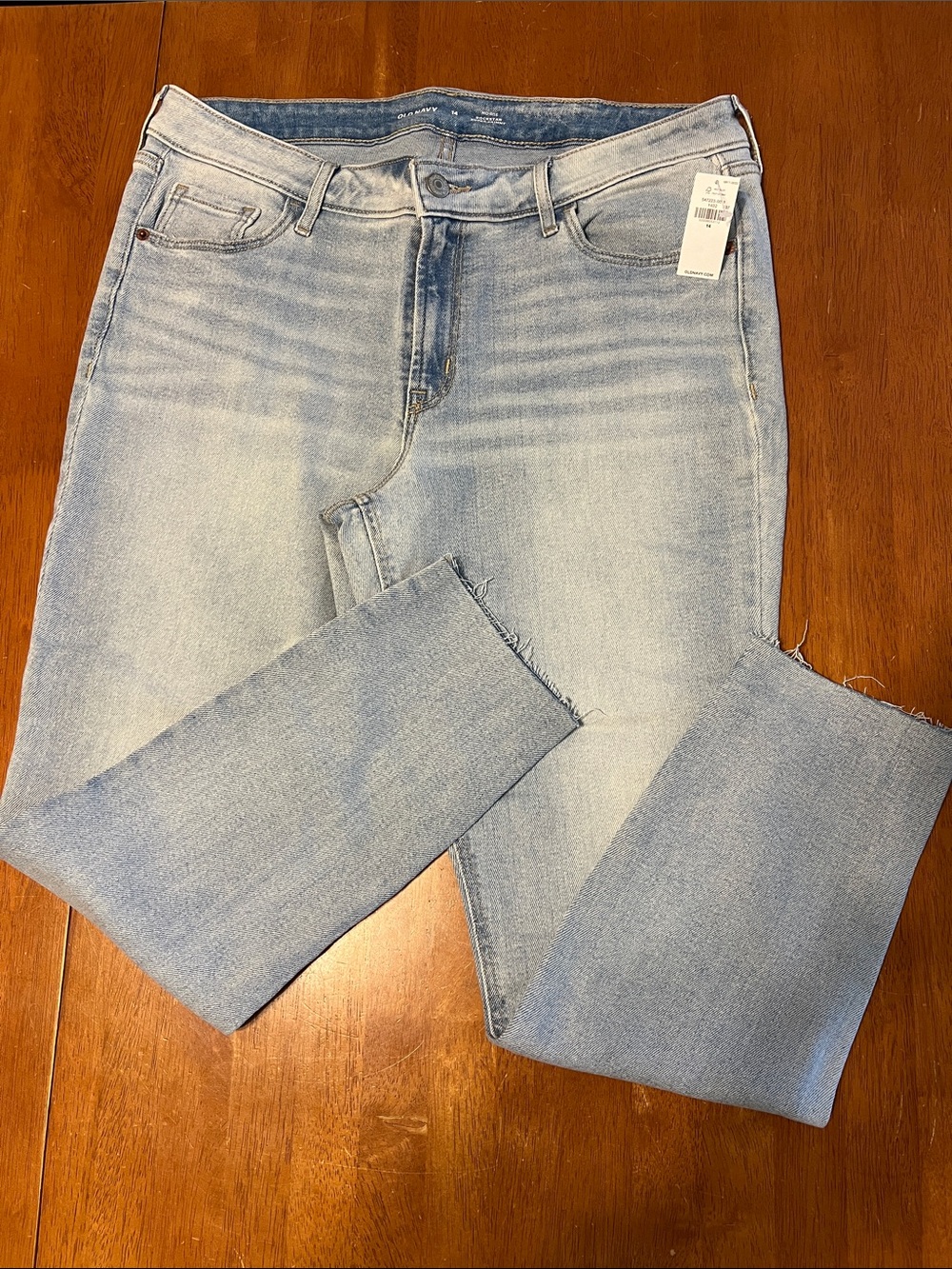 Old Navy Light Blue Mid-Rise Rockstar Super Skinny Raw-Hem Jeans Size 14